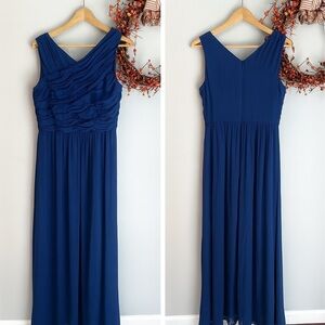 DKNY Womens Ruched-Bodice Sleeveless Chiffon Gown Size 6 Navy Blue